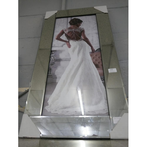 1458 - A picture of a lady in mirror frame, 85 x 45cm