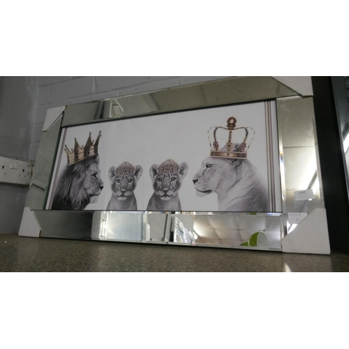 1466 - A picture of a lion family in mirror frame, 85 x 45cm