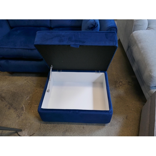 1504 - A Hoxton blue velvet two seater sofa and footstool  RRP £998