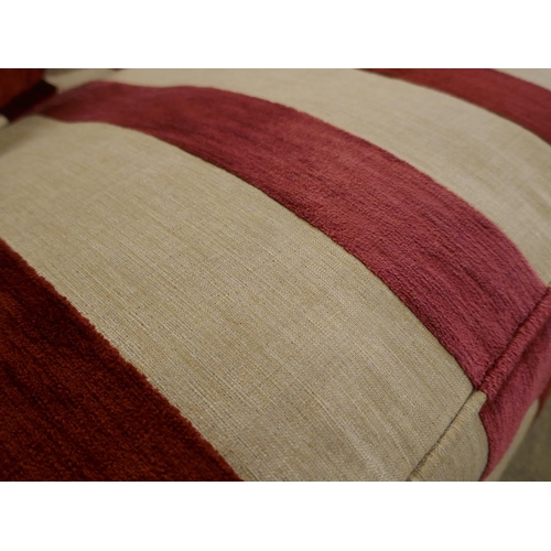 1506 - Artistic Upholstery, burgundy and grey velvet three seater sofa with interior springs and semi expos... 