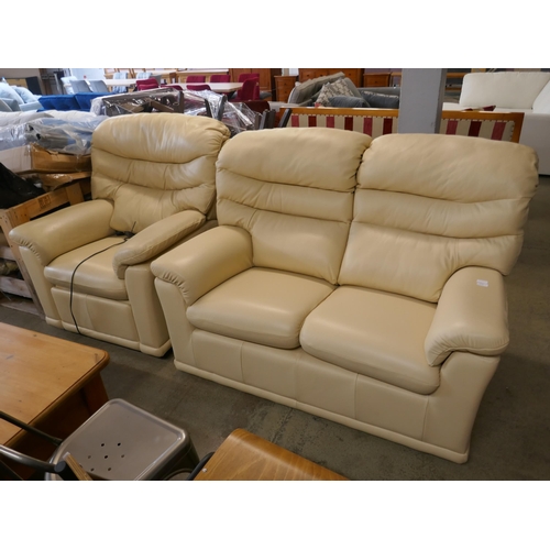 1518 - A G Plan cream leather three seater sofa and armchair