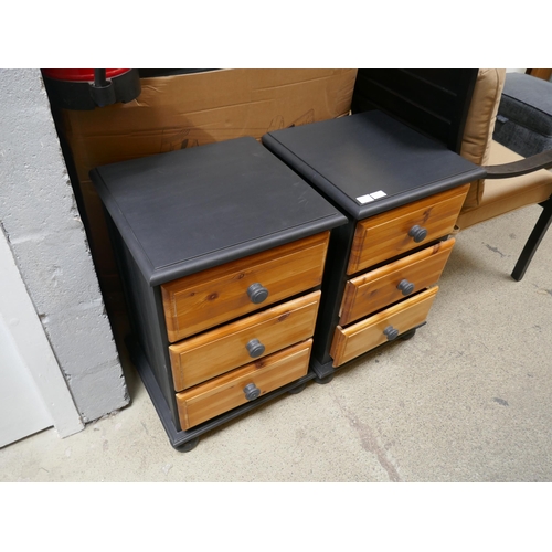 1550 - A pair of dark grey, three drawer bedsides with contrasting drawers