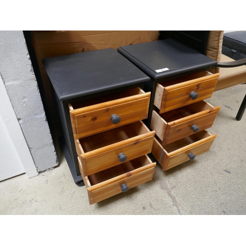 1550 - A pair of dark grey, three drawer bedsides with contrasting drawers