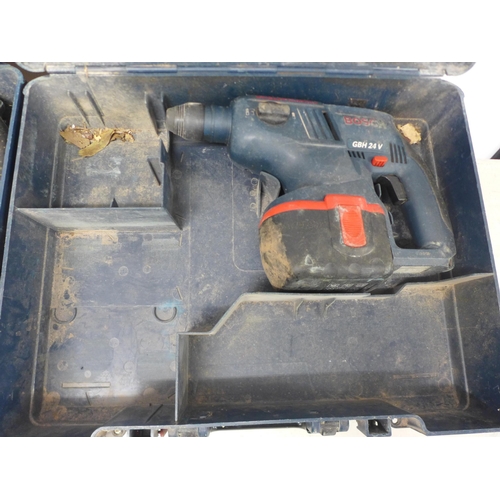 2001 - Three Bosch GBH 24v Bosch hammer SDS plus hammer drills, five batteries, two chargers and three dril... 