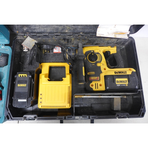 2006 - A Makita 8391D 18v cordless power drill with battery and battery charger and a Dewalt DCH364 36v Li-... 