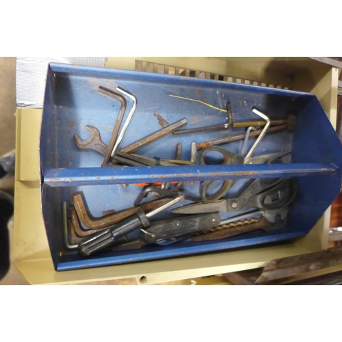 2025 - A 6 section tool trolley with a quantity of hand tools including hammer, saw, chisels and files, dri... 