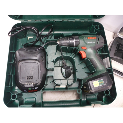 2029 - 5 Assorted power tools including a Bosch (PSB1800LI-2) 18v cordless drill with battery and charger i... 