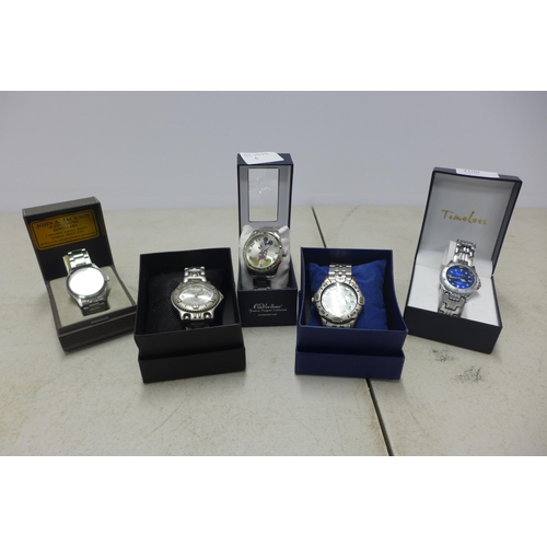 2100 - 5 Men's boxed wristwatches including Timeless,  Mickey Mouse, Sekonda, Rojas and Constant