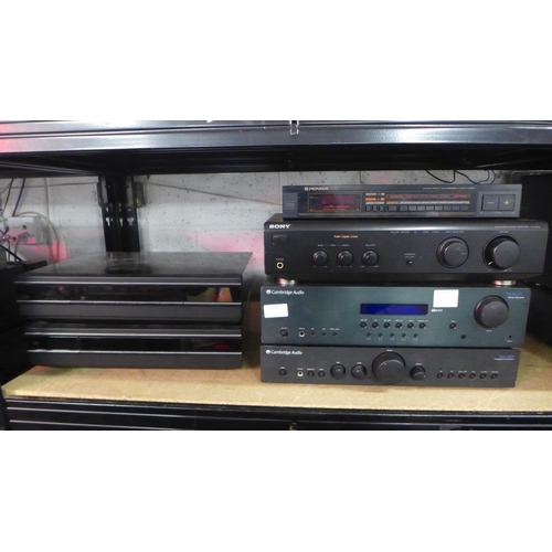 2122 - An assortment of stereo equipment including a Pioneer F-X55ZL digital synthesizer tuner, a Sony TA-F... 