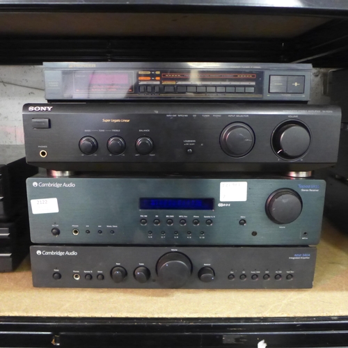 2122 - An assortment of stereo equipment including a Pioneer F-X55ZL digital synthesizer tuner, a Sony TA-F... 