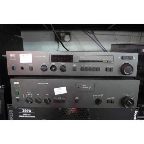 2128 - Stereo equipment including a Nad 7020E stereo receiver, a Nad 3130 stereo amplifier, a Soundlab SP25... 