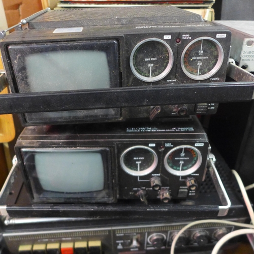 2146 - A quantity of radio and stereo equipment including two Crown model STV-525R portable TV/FM-AM 2-band... 