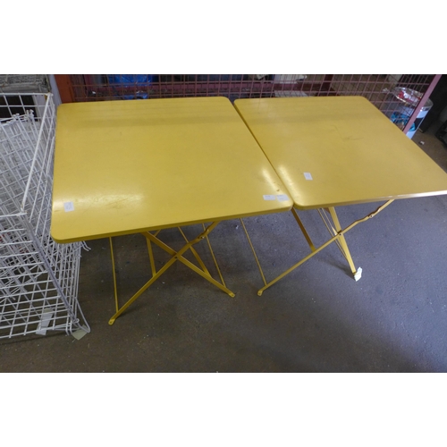 2170 - Two yellow metal folding garden tables