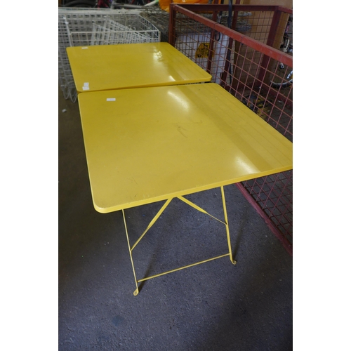 2170 - Two yellow metal folding garden tables