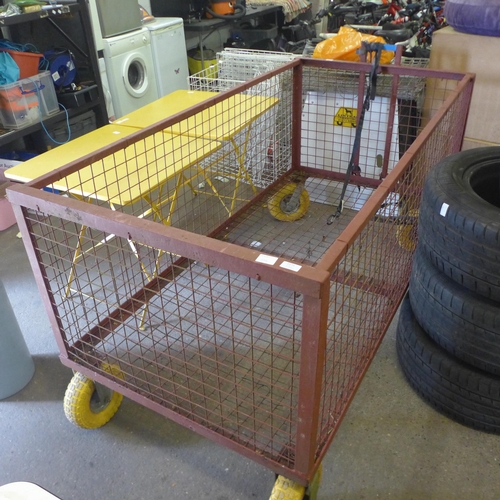 2171 - A large 4-wheeled heavy duty metal trolley (185 x 90 x 65cm)