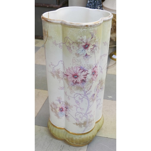 279 - A Staffordshire porcelain floral pattern stick stand, a/f