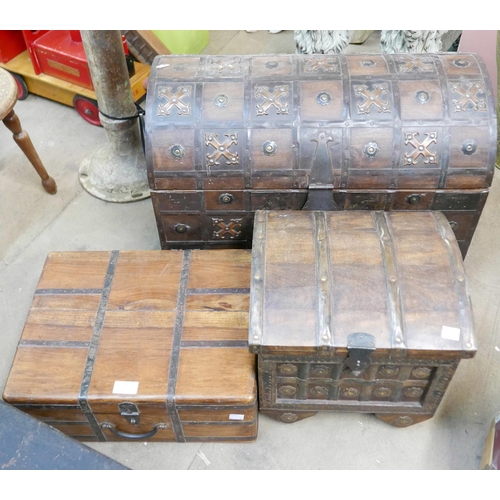Three metal bound chests