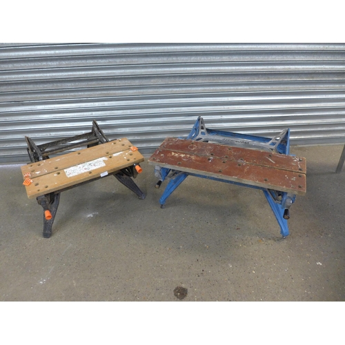 2187 - Two Black and Decker folding Workmates, one black and orange , one blue and grey