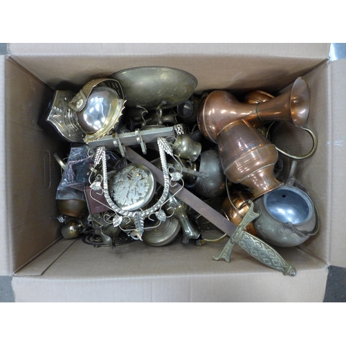 2218 - A large quantity of brass and copperware including jugs, candle holders, cups, teapots and other ite... 