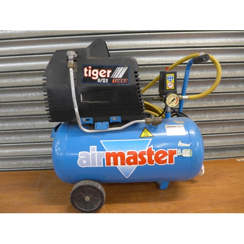 2248 - A Clarke Airmaster 240v electric air compressor with an air hose and a set of air tools.