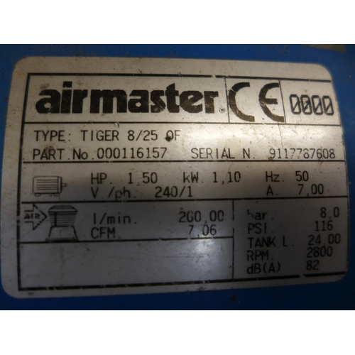 2248 - A Clarke Airmaster 240v electric air compressor with an air hose and a set of air tools.