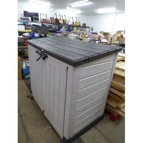 2253 - A Keter plastic double door/lift top lockable garden storage container/wheelie bin storage box - H12... 