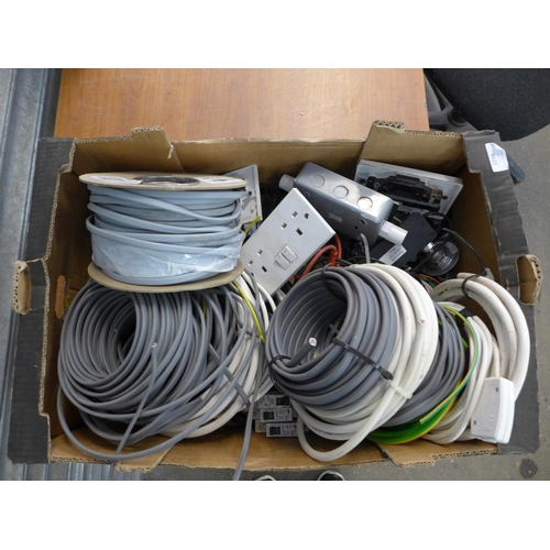 2298 - A box of assorted wire and electrical components