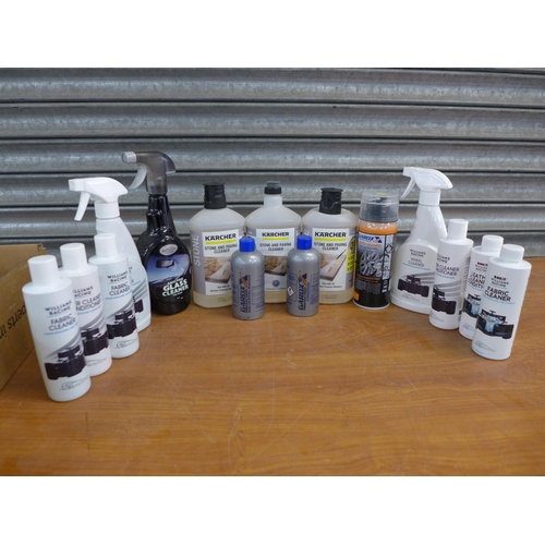 2303 - A box of assorted cleaning chemicals, mostly car products including Karcher stone and paving cleaner... 