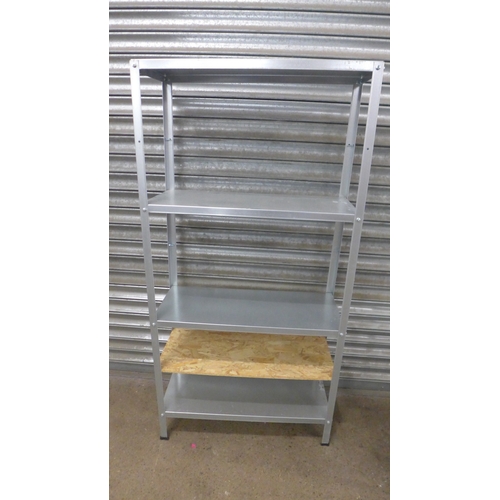 2243 - Four 3 shelf metal workshop racking bays with 3 additional chipboard shelves - 140 x 70 x 29cm