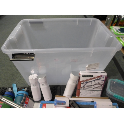 3013 - Iris Storage Tote containing: Tritan Water Bottles, Candles, Entrance Mat, Reading Glasses etc  *Ite... 