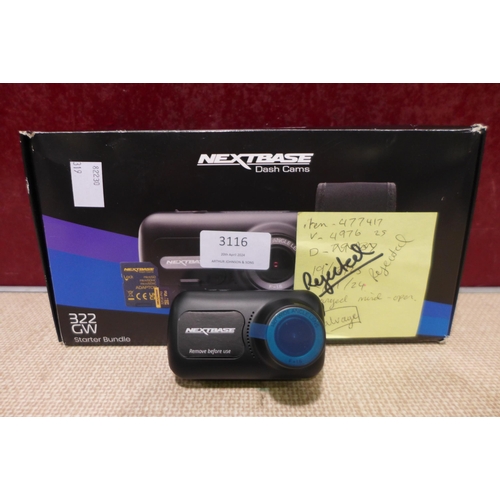 3116 - Nextbase 322GW Dashcam (319-807)  * This lot is subject to vat