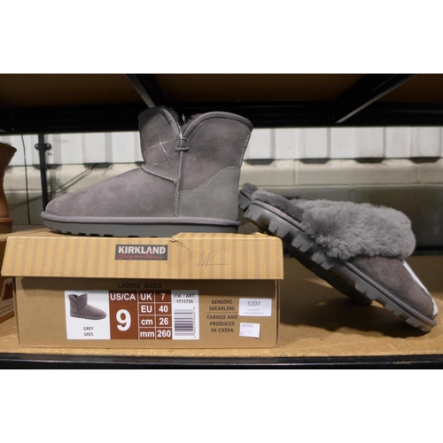 3207 - Two pairs of women's grey shearling slippers & boots, UK sizes 7 & 8 *This lot is subject to VAT