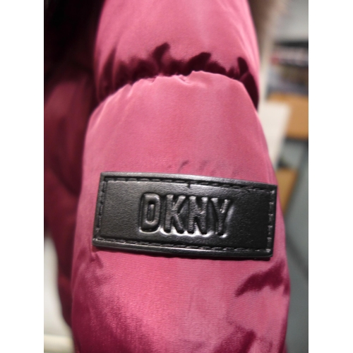 3248 - Ladies Burgundy DKNY - Small black hooded coat. *This lot is subject to VAT