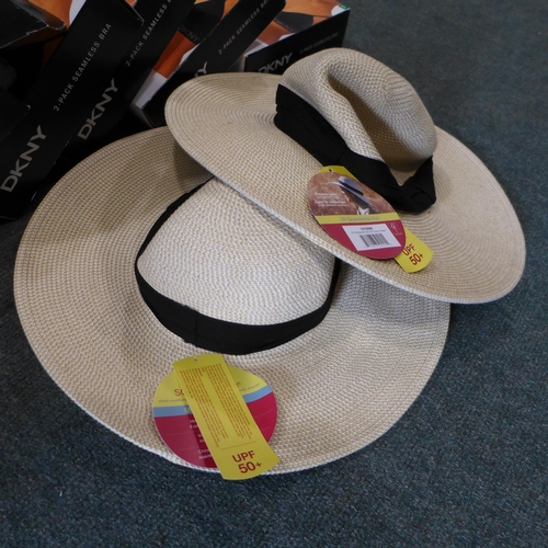 3260 - Five pack's of ladies DKNY cotton bra's - Mixed sizes and Two UV sun hats. *This lot is subject to V... 