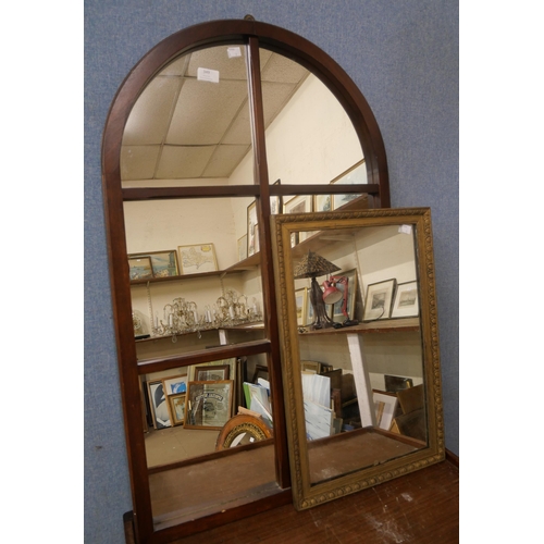 349 - A mahogany framed cathedral mirror and a gilt framed mirror