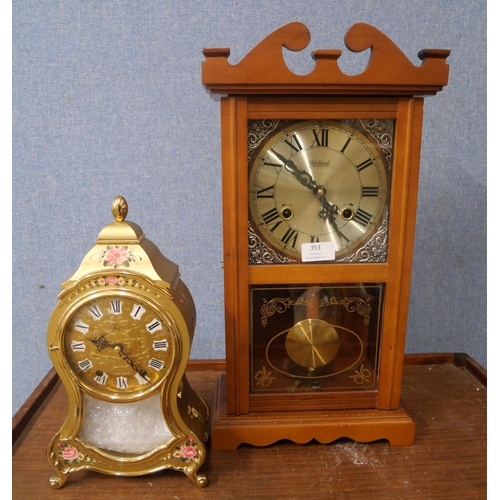 353 - A Highlands beech wall clock and an Eluxa gilt mantle clock