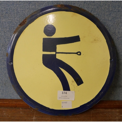 374 - An enamelled harness warning sign