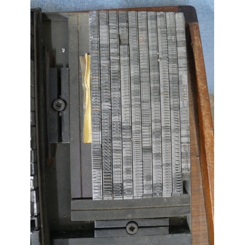 383 - Three trays of metal letter press print type (numbers and letters)