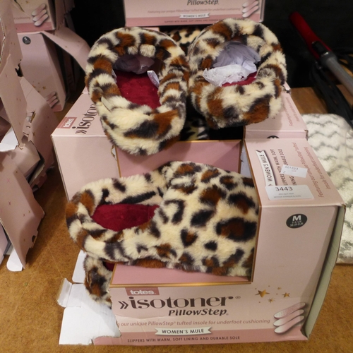 3443 - Four pairs of ladies Totes slippers  - All size medium (UK 5-6) - Leopard print. *This lot is subjec... 