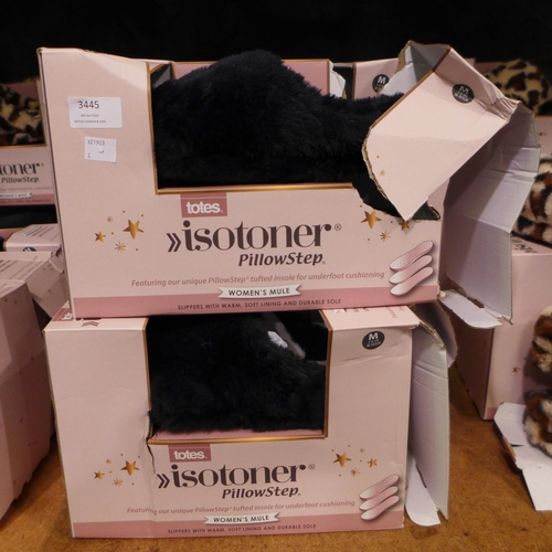 3445 - Four pairs of ladies Totes slippers  - All size medium (UK 5-6) - Navy. *This lot is subject to VAT