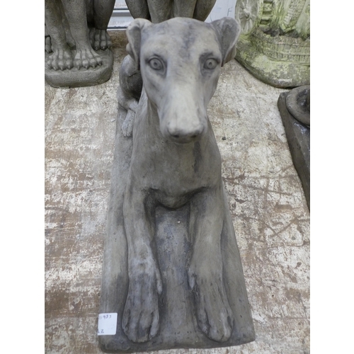 2197 - A pair of stone effect concrete greyhound garden ornaments - approximately 40kg each