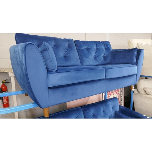 1416 - A blue velvet Hoxton three seater sofa RRP £799