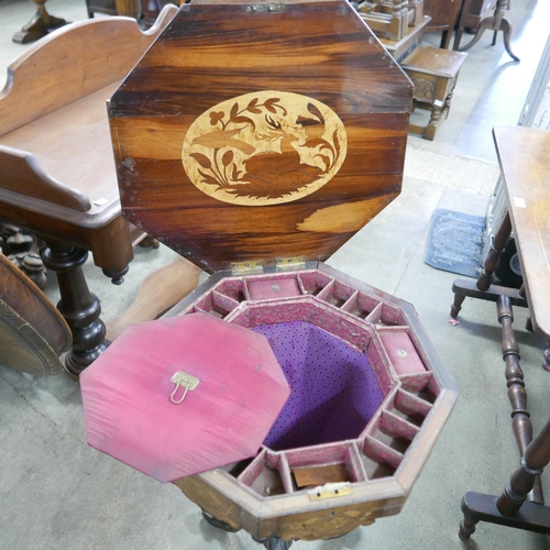 189 - A Victorian marquetry inlaid walnut trumpet shaped lady's sewing table