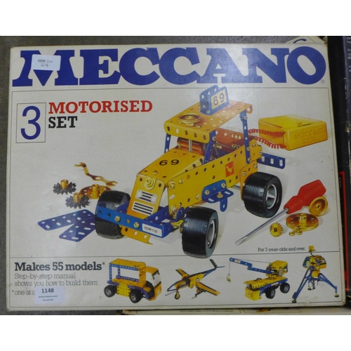 1148 - Three boxes sets of Meccano, a/f and a collection of loose Meccano and instruction booklets **PLEASE... 