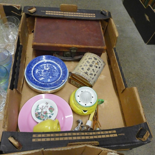 1161 - Two boxes of cut glass and a box of mixed china, dressing table vanity set, etc., three boxes in tot... 