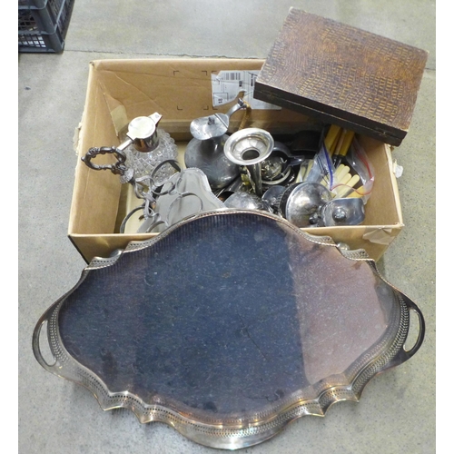 1163 - A collection of plated ware, large gallery tray, a/f, cutlery, etc. **PLEASE NOTE THIS LOT IS NOT EL... 