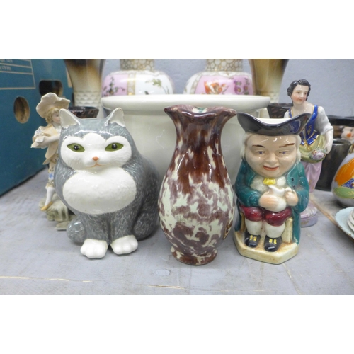 1167 - A box of mixed china including a pair of German porcelain vases and covers, one a/f **PLEASE NOTE TH... 