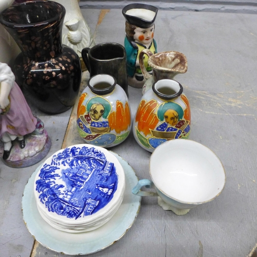 1167 - A box of mixed china including a pair of German porcelain vases and covers, one a/f **PLEASE NOTE TH... 