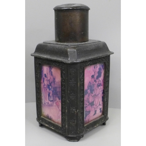 644 - A Chinese Qing Dynasty style pewter tea caddy