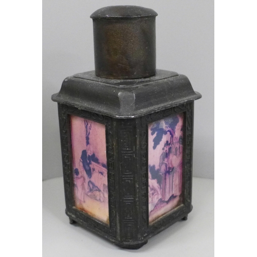 644 - A Chinese Qing Dynasty style pewter tea caddy